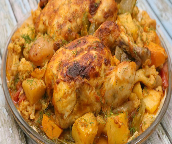 طريقة عمل الدجاج المحشي بالخضروات  arabic chicken food recipes middle eastern chicken stuffed with vegetables recipe easy